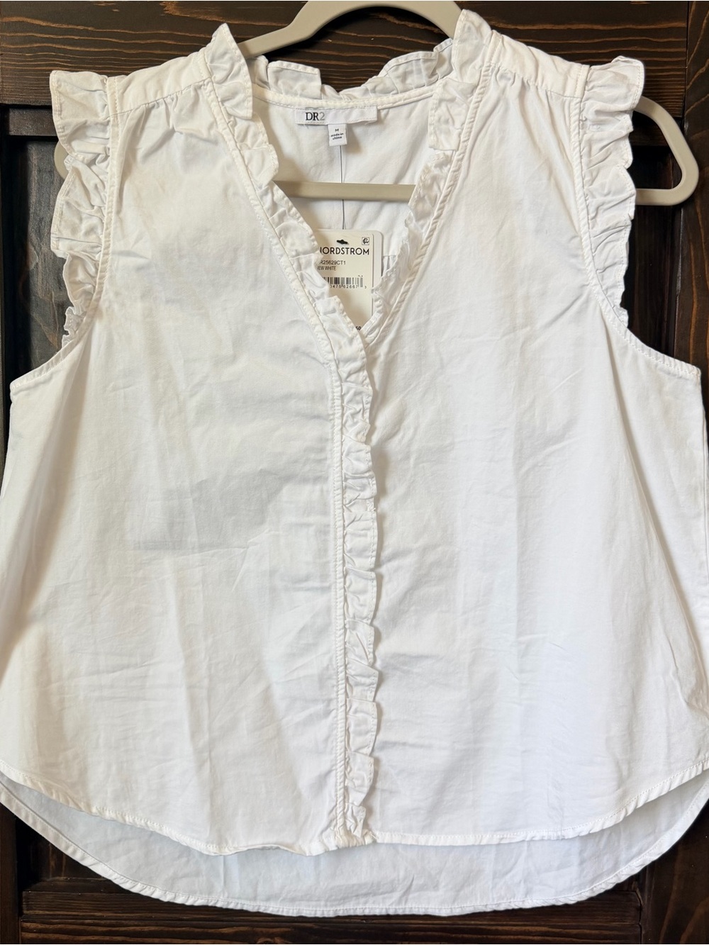 DR2 White Ruffle Trim Sleeveless Cotton Top